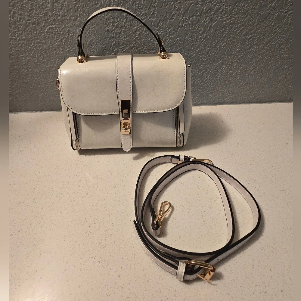 White Top-Handle Crossbody Bag with Gold Hardware - Picture 1 of 11